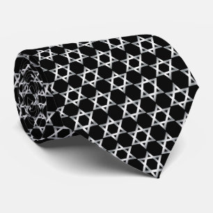Silver Star Of David Black Neck Tie