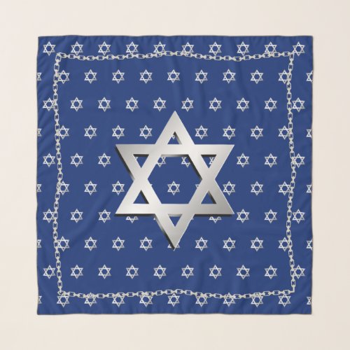 Silver Star of David Chain Trim Navy Blue Head Scarf