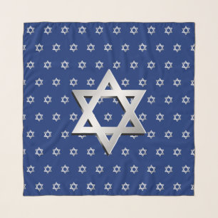 Silver Star of David Navy Blue Head Scarf