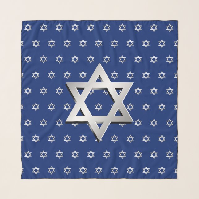 Silver Star of David Navy Blue Head Scarf (Front)
