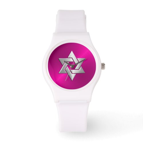 Silver Star of David on Hot Pink Watch