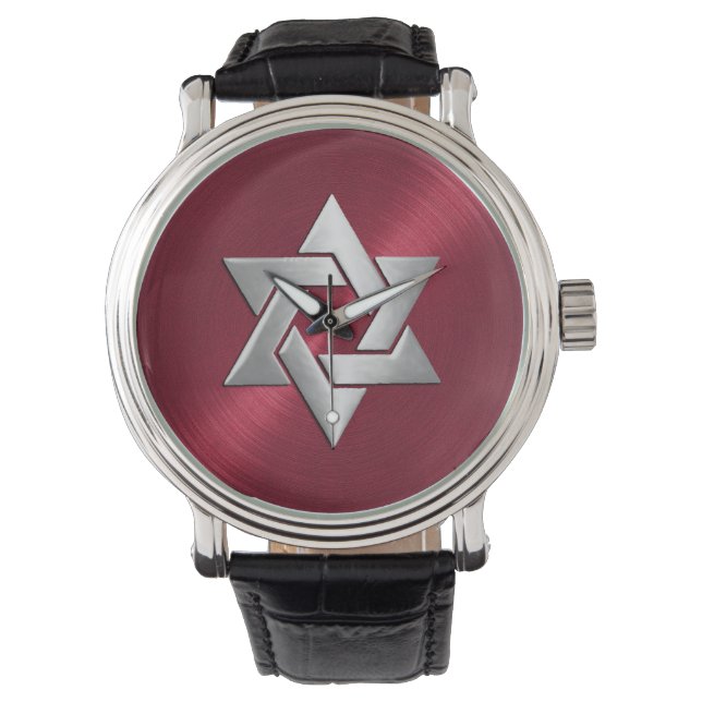 Silver Star of David on Red Watch (Front)
