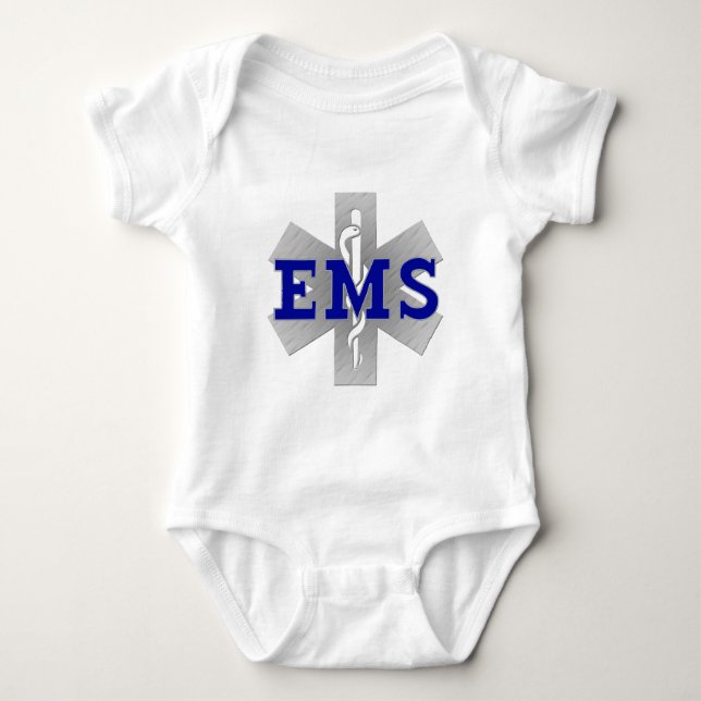 Silver Star of Life with Blue EMS Baby Bodysuit (Front)