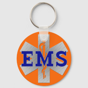 Silver Star of Life with Blue EMS Keychain