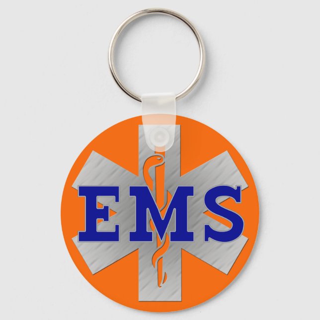 Silver Star of Life with Blue EMS Keychain (Front)