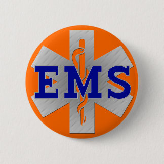 Silver Star of Life with Blue EMS Pinback Button