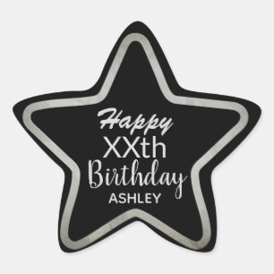 Silver Star on Black Elegant Milestone Birthday Star Sticker