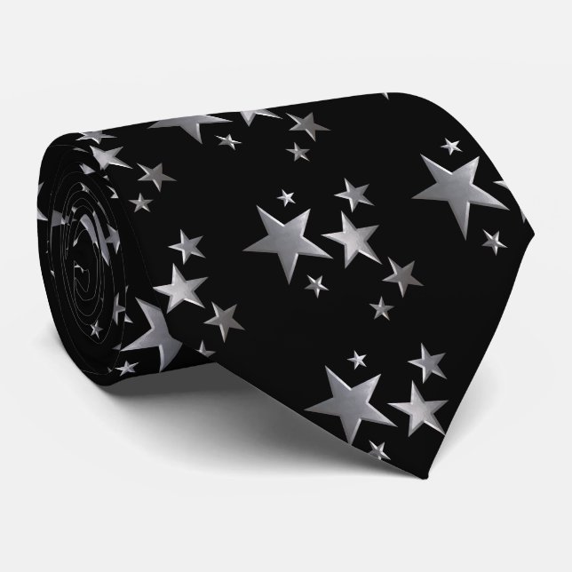 Silver star pattern mens tie (Rolled)