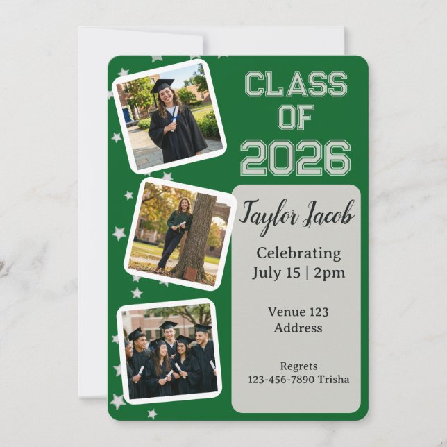 Silver Star Picture Editable Color Graduation Invitation (Front)