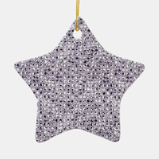 Silver Star Sequin Glitter Effect Ceramic Ornament (Front)