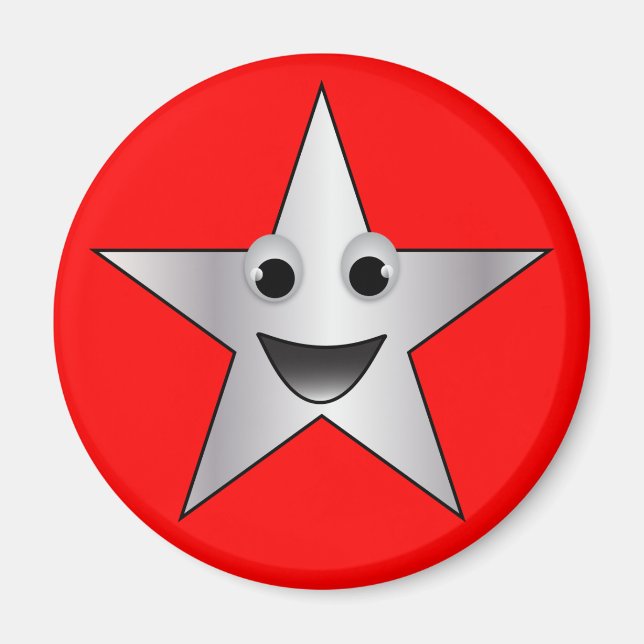 Silver Star with Smiling Face Magnet (Front)