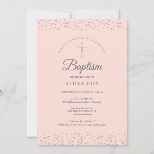 Silver Stardust Baptism Christening Blush Pink Save The Date