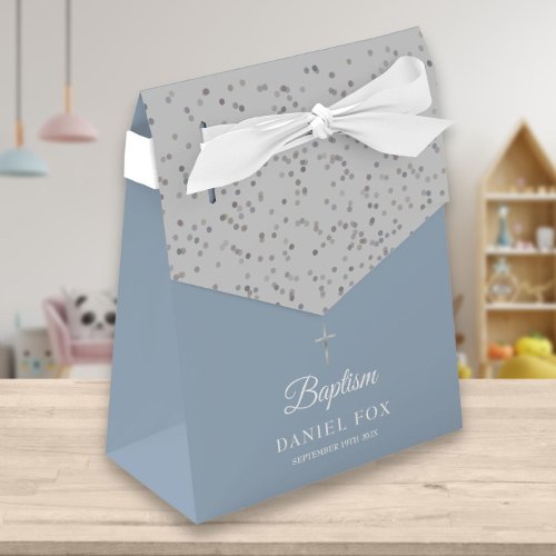 Silver Stardust Baptism Christening Dusty Blue Favor Boxes