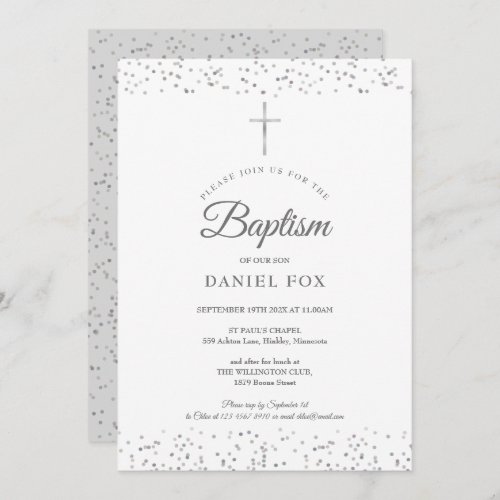 Silver Stardust Baptism Christening Invitation