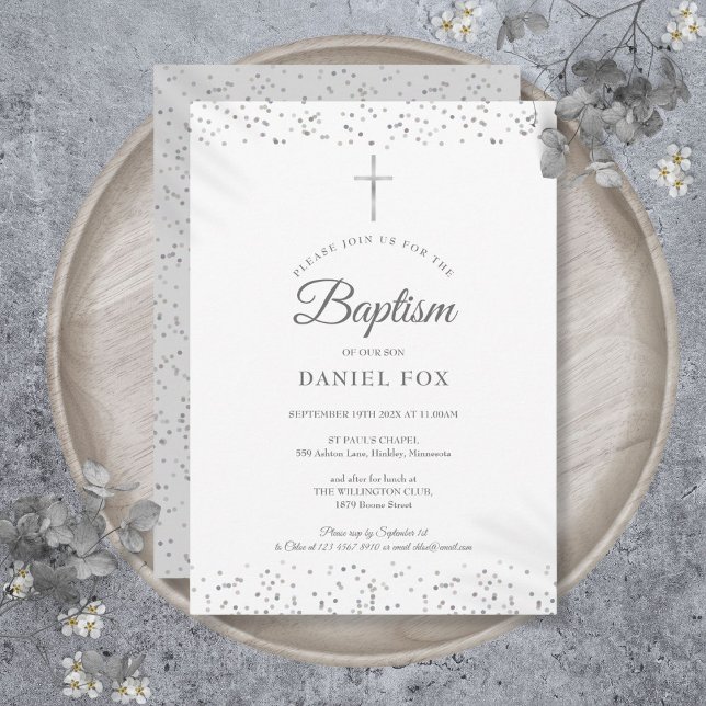 Silver Stardust Baptism Christening Invitation (Silver Stardust Baptism Christening Invitation)