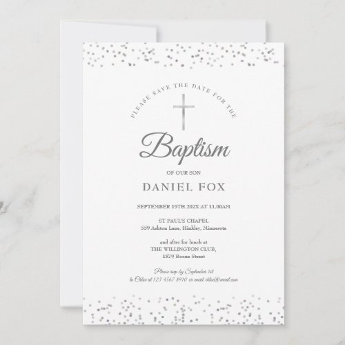 Silver Stardust Baptism Christening Save The Date