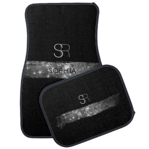 Silver Stardust Brush Stroke, Monogram & Name Car Floor Mat
