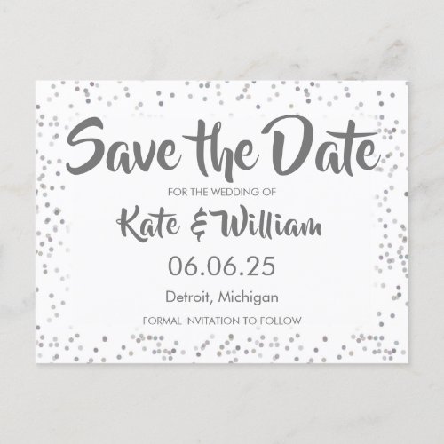 Silver Stardust Confetti Save the Date Announcement Postcard