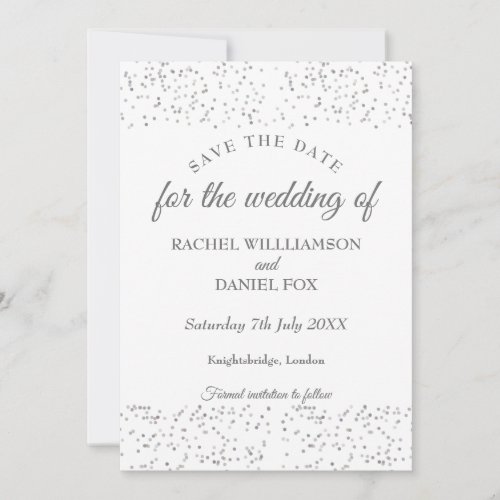 Silver Stardust Confetti Save the Date Card