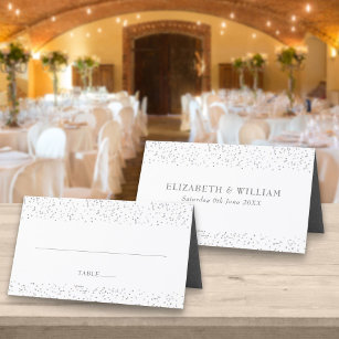 Silver Stardust Confetti Wedding Place Card