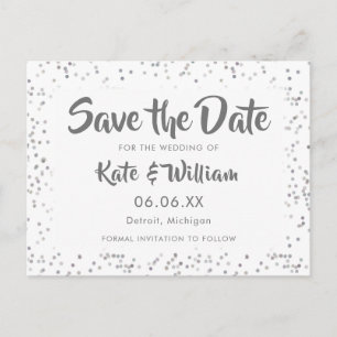 Silver Stardust Confetti Wedding Save the Date Announcement Postcard