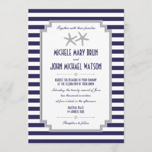Silver Starfish Couple Nautical Wedding Invitation