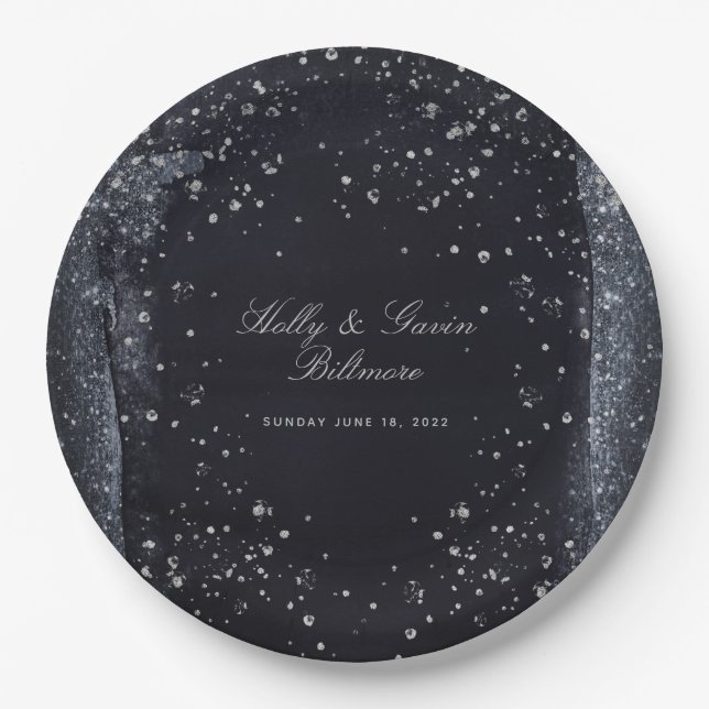Silver Starry Night Wedding 9 Inch Dinner Paper Plates (Front)