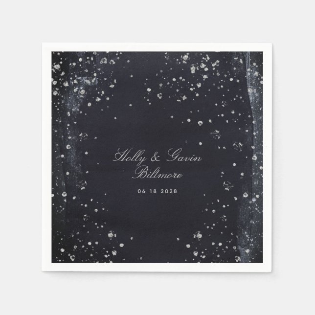Silver Starry Night Wedding Cocktail Napkins (Front)