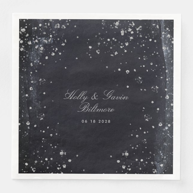 Silver Starry Night Wedding Paper Dinner Napkins (Front)