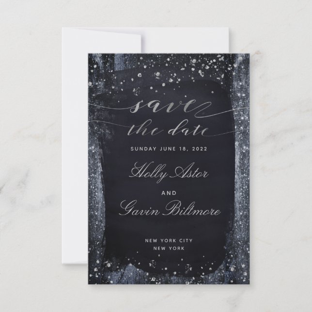 Silver Starry Night Wedding Save The Date (Front)