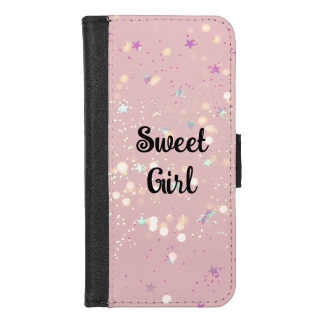 Silver Stars Aesthetic Glitter Pink Background iPhone Wallet Case (Front)