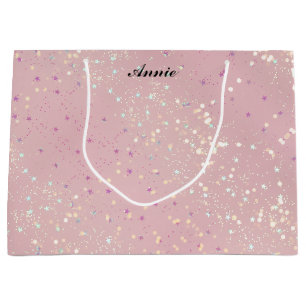 Silver Stars Aesthetic Glitter Pink Background Large Gift Bag