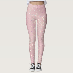Silver Stars Aesthetic Glitter Pink Background Leggings