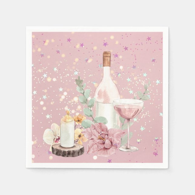Silver Stars Aesthetic Glitter Pink Background Napkins (Front)