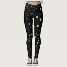 Silver Stars Black Leggings Witch Halloween