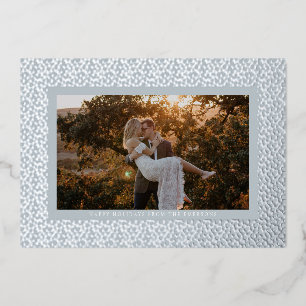 Silver Stars Blue Boho Photo Foil Holiday Card