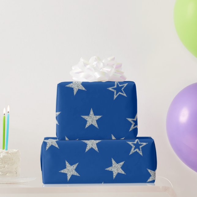 Silver Stars Blue Simple Wrapping Paper (Party Gifts)