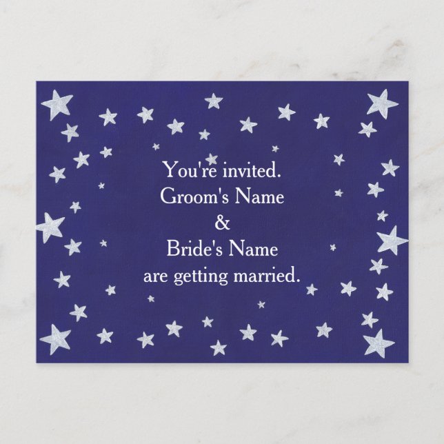 Silver Stars Blue Wedding Invitation Postcards (Front)