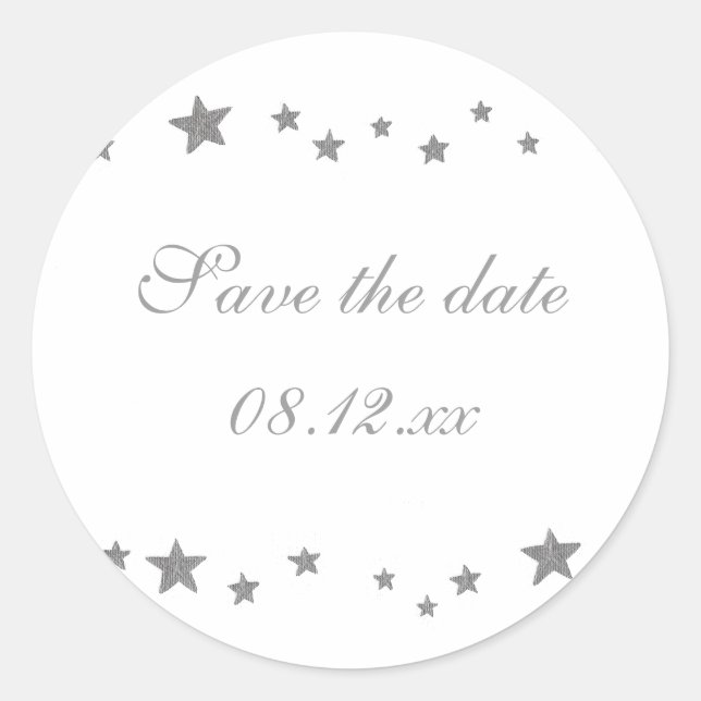 Silver Stars Border, Save the date Stickers (Front)