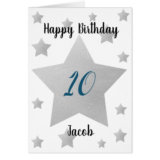 Silver Stars Boy 10th Birthday Cards (Front)
