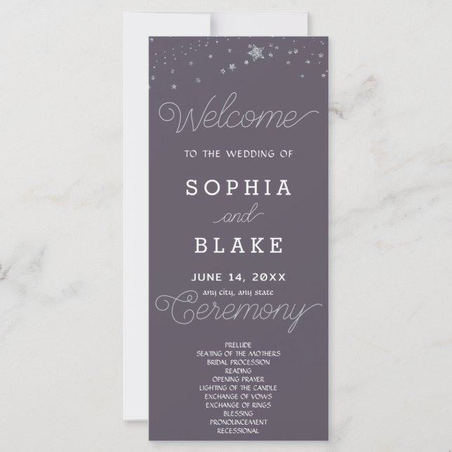 Silver Stars Celestial Smoke Gray Wedding Program (Front)