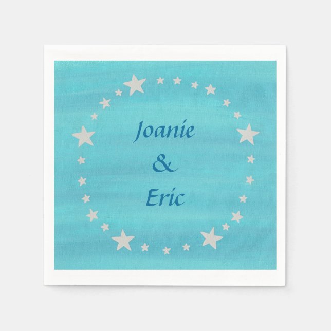 Silver Stars Circle Blended Blue Names Napkins (Front)