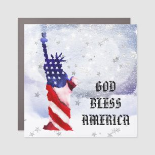 *~* Silver Stars Clouds Statue of Liberty USA Flag Car Magnet