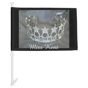 Silver Stars Crown Car Flag with name