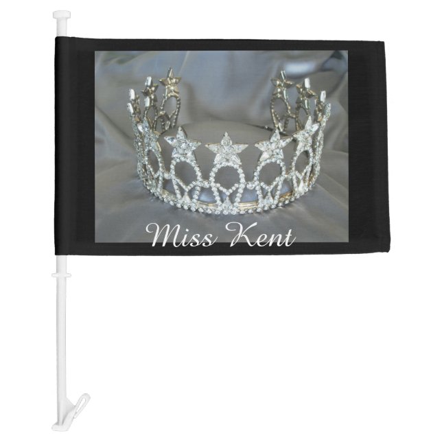 Silver Stars Crown Car Flag with name (Front)