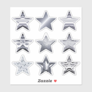Silver Stars Faux Metallic Set of 9 Sticker