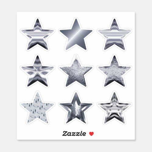 Silver Stars Faux Metallic Set of 9 Sticker