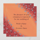 Silver Stars Flowers on Orange Wedding Invitations (Front/Back)
