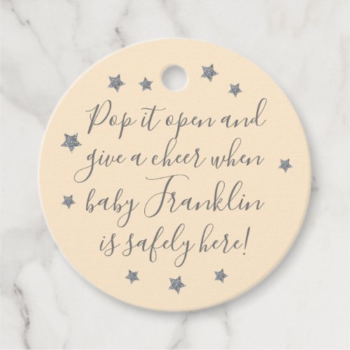 Silver Stars Gender Neutral Baby Shower Wine Favor Tags