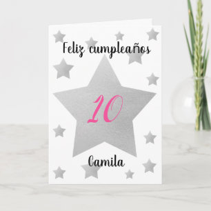 Silver Stars Girl Spanish Birthday Card